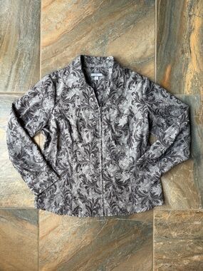 Croft & Barrow Gray Paisley Full Zip Shirt Jacket Blouse Size Large Long Sleeve